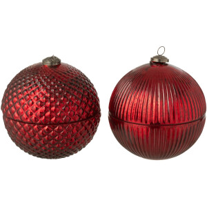 J-Line geurkaars Kerstbal - glas - bordeaux - large - 2 stuks
