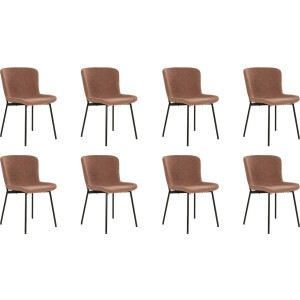 QUVIO Eetkamerstoel Lucy – Eetkamerstoelen - Bouclé - Staal - Bruin - Roestbruin - Set van 8