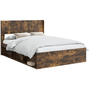 vidaXL - Bedframe - met - opbergruimte - en - hoofdbord - Gerookt - eiken