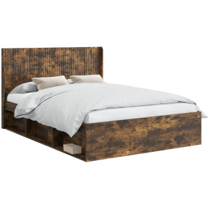 vidaXL - Bedframe - met - opbergruimte - en - hoofdbord - Gerookt - eiken