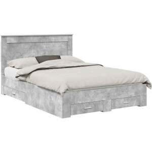 vidaXL - Bedframe - met - lade - Beton - Grijs - 160 - x - 200 - cm - Bewerkt - hout