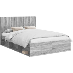 vidaXL - Bedframe - met - opbergruimte - en - hoofdbord - Grijs - Sonoma