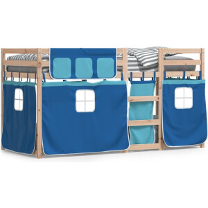 vidaXL - Stapelbed - met - gordijnen - 90x190 - cm - massief - grenenhout - blauw