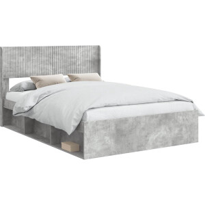 vidaXL - Bedframe - met - opbergruimte - en - hoofdbord - Betongrijs - 150 - x - 200 - cm
