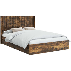 vidaXL - Bedframe - met - opbergruimte - en - hoofdbord - Gerookt - eiken