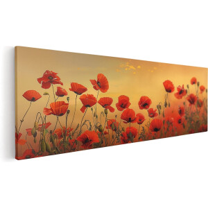 Artaza Canvas Schilderij Veld van Rode Klaprozen - Bloemen - 90x30 cm - Wanddecoratie Woonkamer - Schilderijen - Muurdecoratie