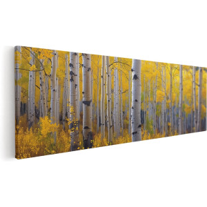 Artaza Canvas Schilderij Berkenbos - 120x40 cm - Groot - Wanddecoratie Herfst - Muurdecoratie Bomen - Schilderijen Op Canvas Landschap - Geel
