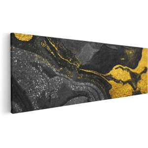Artaza Canvas Schilderij Abstract - 120x40 cm - Groot - Wanddecoratie Marmer Goud - Muurdecoratie Woonkamer - Schilderijen Op Canvas