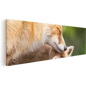 Artaza Canvas Schilderij Moeder Vos met haar Welp - 90x30 - Foto Op Canvas - Canvas Print