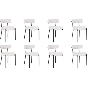 QUVIO Eetkamerstoelen Leanne - Eetkamerstoel - Bouclé - Staal - Wit - Set van 8