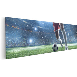 Artaza Canvas Schilderij Voetballer - 90x30 cm - Wanddecoratie Voetbal - Muurdecoratie Stadion - Schilderijen Op Canvas Sport