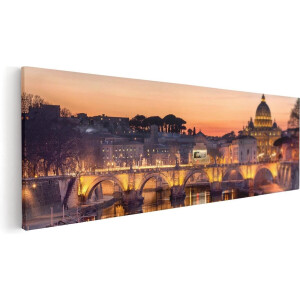Artaza Canvas Schilderij Rome - 90x30 cm - Wanddecoratie Skyline - Muurdecoratie Zonsondergang - Schilderijen Op Canvas Italië