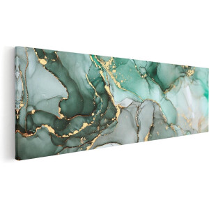Artaza Canvas Schilderij Abstracte Kunst - Blauwe Marmer met Goud - 60x20 - Foto Op Canvas - Canvas Print