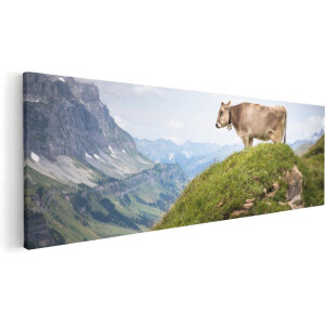 Artaza Canvas Schilderij Koe - 120x40 cm - Groot - Wanddecoratie Bergen - Muurdecoratie Natuur - Schilderijen Op Canvas Landschap