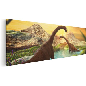 Artaza Canvas Schilderij Dinosaurus - 60x20 cm - Wanddecoratie Natuur - Muurdecoratie Dieren - Schilderijen Op Canvas Landschap