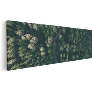 Artaza Canvas Schilderij Weg Door Bos Met Bomen - Bovenaanzicht - 60x20 - Foto Op Canvas - Canvas Print