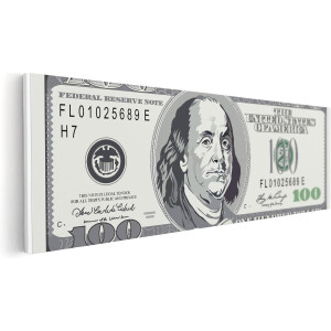 Artaza Canvas Schilderij Geld Dollar Biljet - Briefje van 100 Dollar - 120x40 - Groot - Foto Op Canvas - Canvas Print