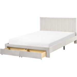 BELIANI LONZAC - Bed met opbergruimte - Gebroken wit - 140 x 200 cm - Fluweel