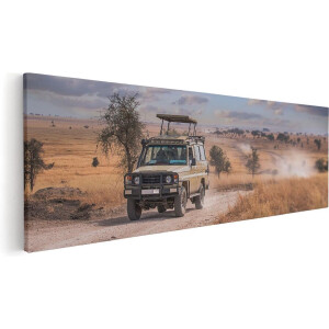 Artaza Canvas Schilderij Safari Auto in de Savanne - 90x30 - Foto Op Canvas - Canvas Print