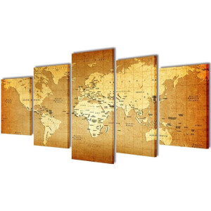 vidaXL - Canvas - muurdruk - print - set - wereldkaart - 200 - x - 100 - cm