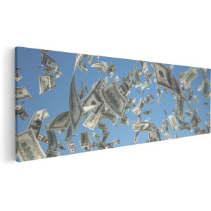 Artaza Canvas Schilderij Dollarbiljetten in de Lucht - Geld - 90x30 - Foto Op Canvas - Canvas Print