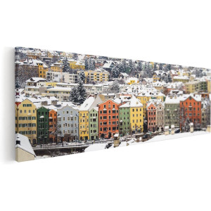 Artaza Canvas Schilderij Winterlandschap Stad - 120x40 cm - Groot - Wanddecoratie Bergen - Muurdecoratie Winter - Schilderijen Op Canvas