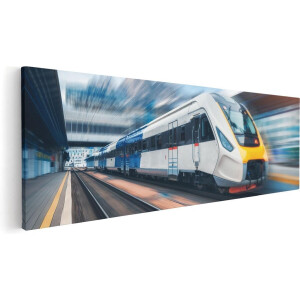 Artaza Canvas Schilderij Trein bij het Station - 90x30 - Foto Op Canvas - Canvas Print