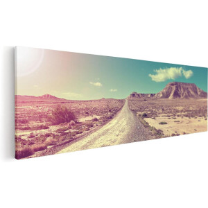 Artaza Canvas Schilderij Pad In Het Woestijn Landschap Met De Zon - 60x20 - Foto Op Canvas - Canvas Print