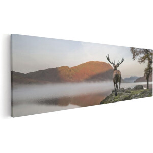 Artaza Canvas Schilderij Hert Bij Een Meer - 90x30 - Foto Op Canvas - Canvas Print