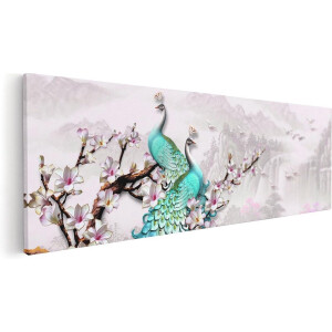 Artaza Canvas Schilderij Twee Blauwe Pauwen - Abstract - 120x40 - Groot - Foto Op Canvas - Canvas Print