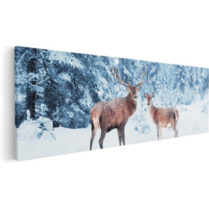 Artaza Canvas Schilderij Twee Herten In Het Bos Met Sneeuw - 90x30 - Foto Op Canvas - Canvas Print