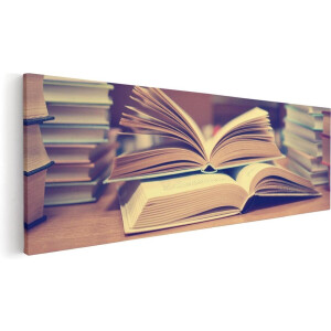 Artaza Canvas Schilderij Openslaande Boeken bij Elkaar  - 60x20 - Foto Op Canvas - Canvas Print