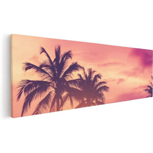 Artaza Canvas Schilderij Zonsondergang Strand - 60x20 cm - Wanddecoratie Palmboom - Muurdecoratie Zee - Kamer Accessoires