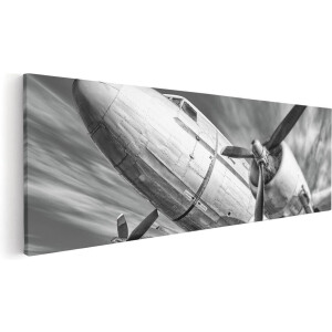 Artaza Canvas Schilderij Oud Vliegtuig Op De Landingsbaan - 90x30 - Foto Op Canvas - Canvas Print
