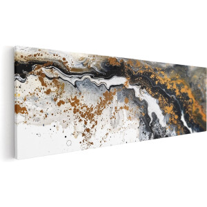 Artaza Canvas Schilderij Abstract Zwart en Goud - 120x40 cm - Wanddecoratie Woonkamer - Schilderijen - Muurdecoratie