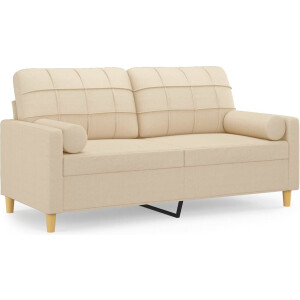 vidaXL - Tweezitsbank - met - sierkussens - 140 - cm - stof - crèmekleurig