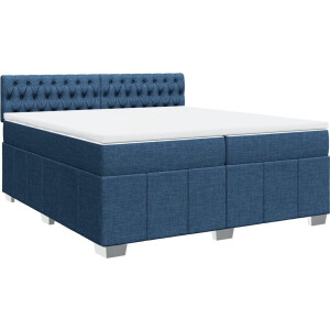 vidaXL - Boxspring - met - matras - stof - blauw - 200x200 - cm