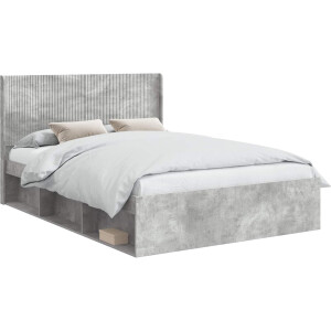vidaXL - Bedframe - met - opbergruimte - en - hoofdbord - Betongrijs - 140 - x - 190 - cm
