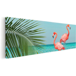 Artaza Canvas Schilderij Twee Flamingo's in het Water - 90x30 cm - Wanddecoratie Woonkamer - Schilderijen - Muurdecoratie