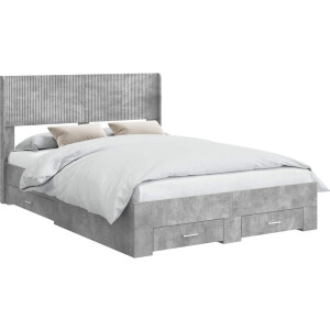 vidaXL - Bedframe - met - opbergruimte - en - hoofdbord - Betongrijs - Bewerkt - hout