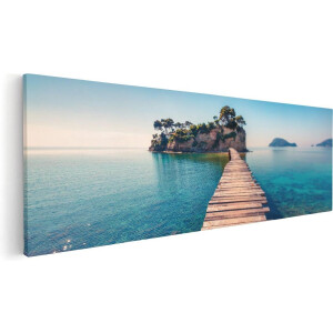 Artaza Canvas Schilderij Pad Op Het Water Naar Een Grieks Eiland  - 60x20 - Foto Op Canvas - Canvas Print