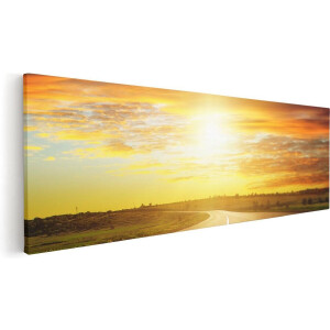 Artaza Canvas Schilderij Zonsondergang - 120x40 cm - Groot - Wanddecoratie Weg - Muurdecoratie Landschap - Schilderijen Op Canvas Natuur
