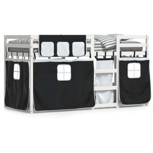vidaXL - Stapelbed - met - gordijnen - 80x200 - cm - grenenhout - wit - en - zwart