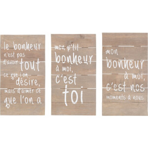 J-Line wanddecoratie Positief Geluk - hout - naturel - 3 stuks