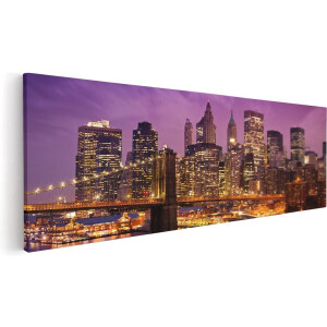 Artaza Canvas Schilderij Skyline New York Van Centrum In Het Paars - 90x30 - Foto Op Canvas - Canvas Print