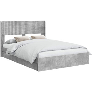 vidaXL - Bedframe - met - opbergruimte - en - hoofdbord - Betongrijs - 150 - x - 200 - cm