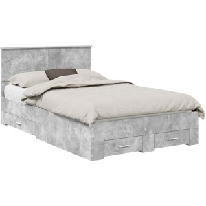 vidaXL - Bedframe - met - lade - Betongrijs - 120 - x - 190 - cm - Bewerkt - hout