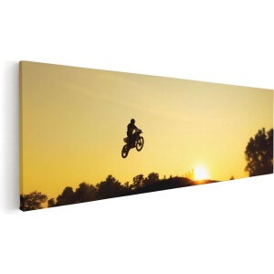 Artaza Canvas Schilderij Silhouet Van Een Motorcross Bij Zonsondergang - 120x40 - Groot - Foto Op Canvas - Canvas Print