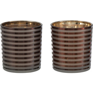 J-Line windlicht Strepen - glas - bruin - 2 stuks
