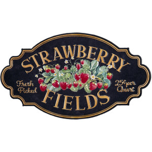 Clayre & Eef Tekstbord 48x27 cm Zwart Ijzer Aardbeien Strawberry fields Wandbord